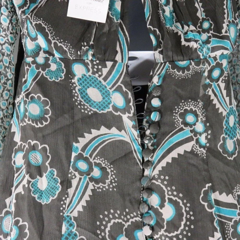 New Celia Birtwell Express 0 Gray Teal Floral Mini